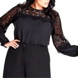 3/$10 City Chic Black Lace Detail Blouse